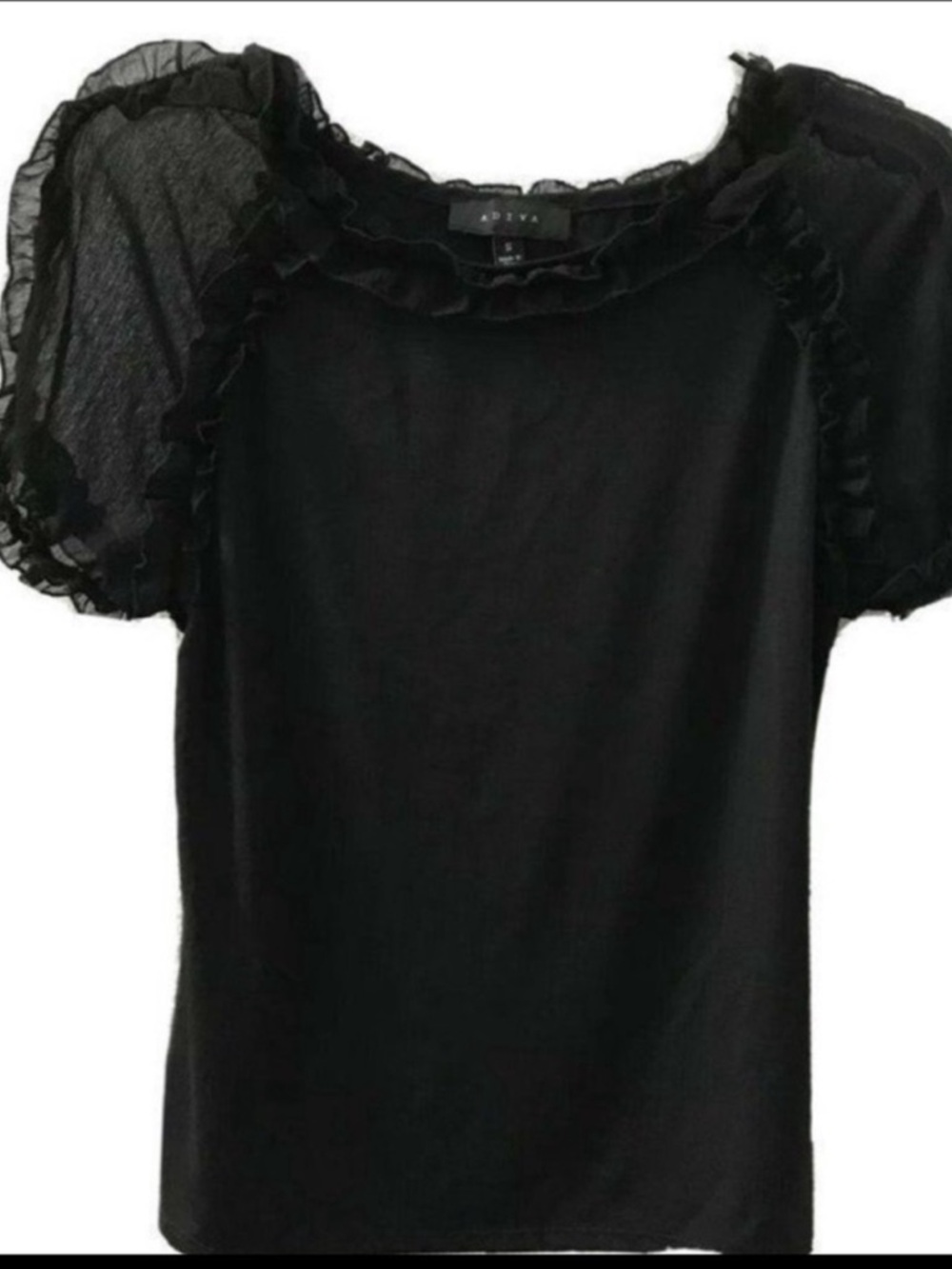 Adiva Semi Sheer Ruffle Sleeve Black Top